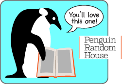You'll love this one! Penguin with book: Penguin Random House logo
