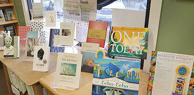 Poetry Month display at Beagle and Wolf