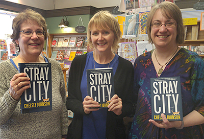 Sally, Chelsey, and Jen with Stray City books