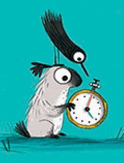 Catalog art of mole and crow with watch: links to video