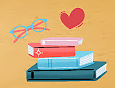 books, glasses, heart